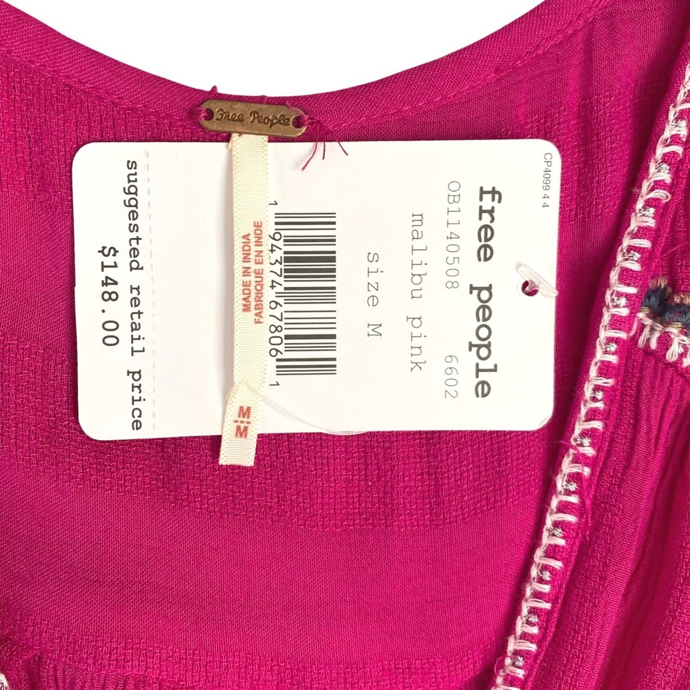 NEW FREE PEOPLE Delilah Embroidered Wrap Mini Dress Size M Pink Festival‎ Boho - Picture 9 of 11